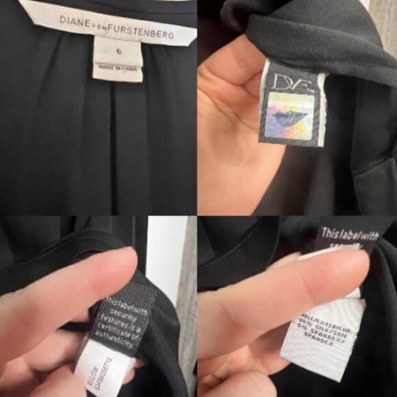 DIANE VON FURSTENBERG DVF Black Silk Billow Blouse with Gold Buttons Size 6 - Picture 10 of 11